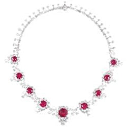46 Carats Round Cut Ruby And Diamonds Necklace White Gold 14K