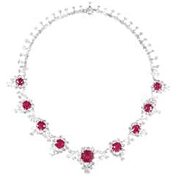 46 Carats Round Cut Ruby And Natural Earth Mined Diamonds Necklace White Gold 14K