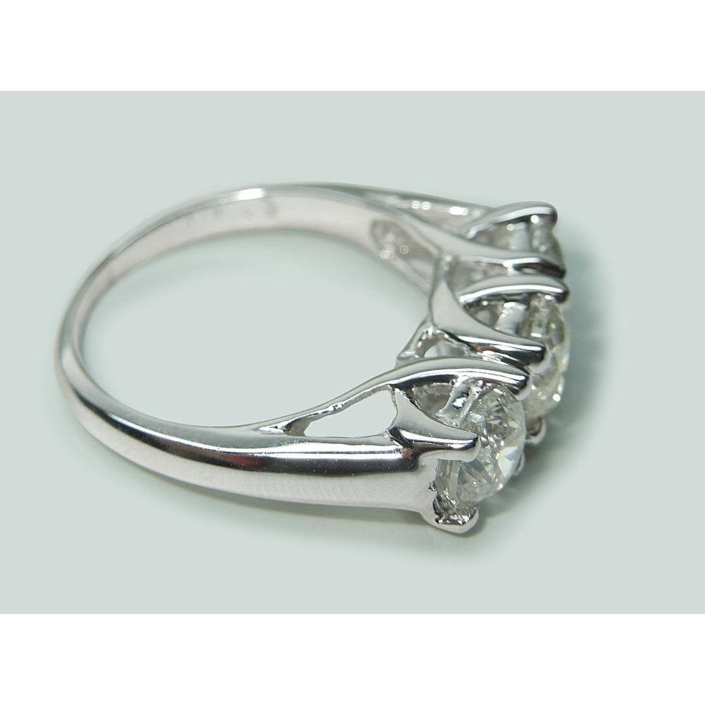 Three Stone Ring Round Diamond Three Stone Lucida Style Ring White Gold 2.25 Ct.