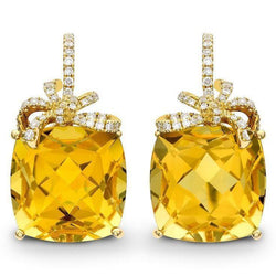 47.60 Ct Madeira Citrine And Natural Earth Mined Diamonds Dangle Earrings White Gold 14K