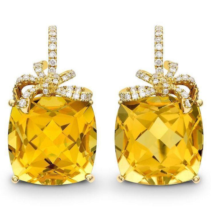 Best amazing weeding   Madeira Citrine And Diamonds Dangle Earrings White Gold  