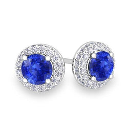 4.70 Carats Prong Set Ceylon Sapphire With Diamonds Studs Earrings