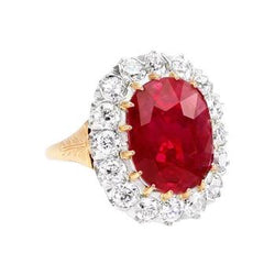 4.70 Ct Oval Ruby With Diamonds Ring Two Tone Gold 14K