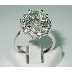 Natural Big Oval Flower Style Diamond Halo Ring 4.75 Carats Women White Gold 14K Jewelry