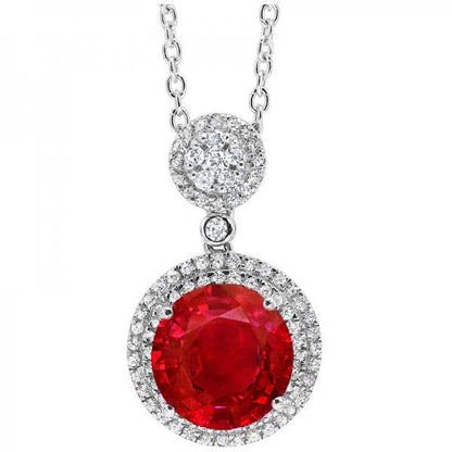 4.75 Carats Round Cut Red Ruby And Diamond Pendant White Gold 14K Gemstone Pendant