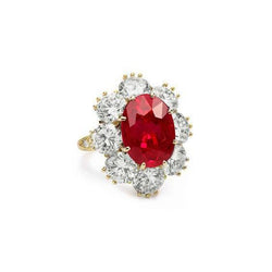 4.75 Ct Natural Ruby With Diamonds Ring Yellow Gold 14K