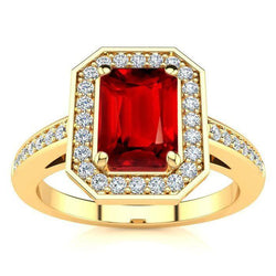 4.75 Ct Red Emerald Cut Ruby And Diamond Wedding Ring Yellow Gold