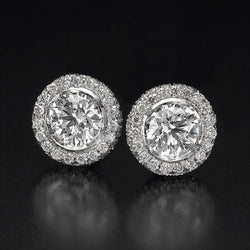 4.80 Carats Round Cut Diamonds Halo Women Stud Earrings 14K Gold White