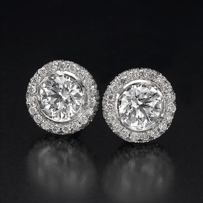 New  Round Cut Diamonds Halo Women Stud Earrings  Gold White