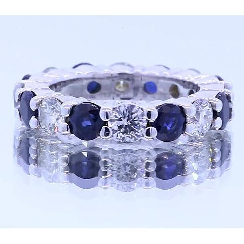 4.80 Carats Round Eternity Band Womens Jewelry Blue Sapphire White Gold 14K Eternity Band