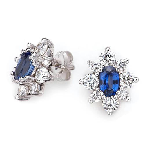  Lady’s great style   Ceylon Blue Sapphire Diamond Women Studs Earring White Gold Gemstone Earring
