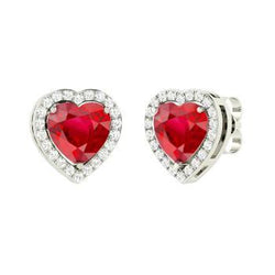 4.80 Ct. Heart Shape Ruby With Round Diamonds Studs Earrings 14K