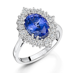 4.90 Ct Oval Tanzanite And Natural Earth Mined Diamonds Ring 14K Gold White