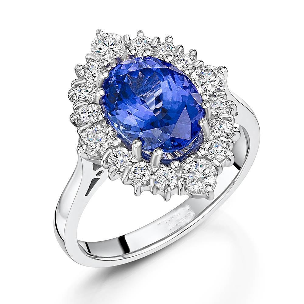 4.90 Ct Oval Tanzanite And Diamonds Ring 14K Gold White Gemstone Ring