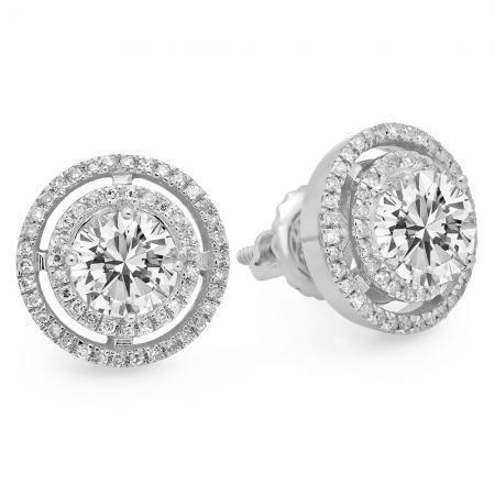4.90 Ct Round Brilliant Cut Diamonds Women Studs Halo Earrings White Gold Studs- Halo