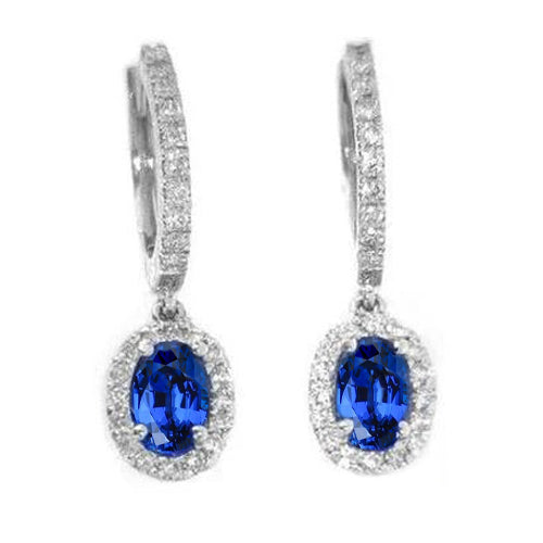  Blue Oval Cut Sapphire Jewelry Diamond Drop Earring Gold  Elegant Woman's  
