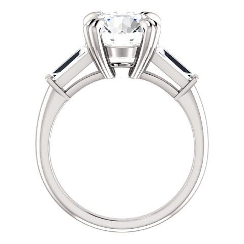 Three Stone Ring Round With Baguette Diamond 3 Stone Ring White Gold 2.30 Carats