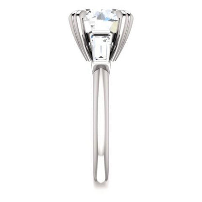 Round With Baguette Diamond 3 Stone Ring White Gold 2.30 Carats Three Stone Ring