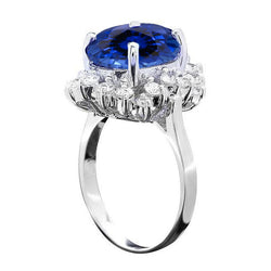 4 Carat Sri Lanka Sapphire Round Diamonds Engagement Ring Gold 14K