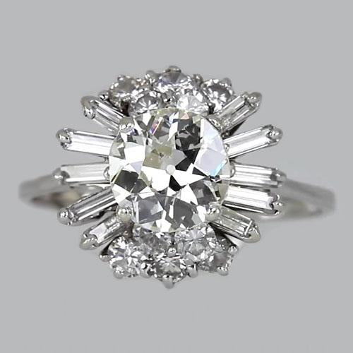 Round Old Mine Cut Baguette Diamond Wedding Ring 4 Carats  