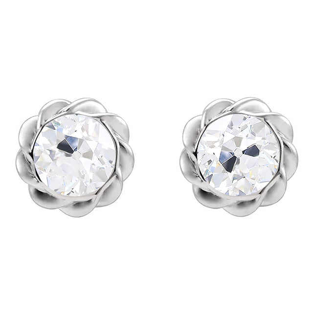 Diamond Stud Earrings Bezel Set Old Miner Cut Jewelry