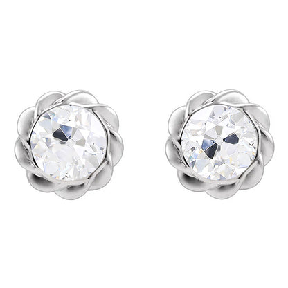 Diamond Stud Earrings Bezel Set Old Miner Cut Jewelry