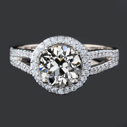 4 Carats Halo Anniversary Ring Old Mine Cut Genuine Natural Earth Mined Diamond Split Shank