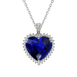 4 Carats Halo Heart Sri Lankan Sapphire & Diamond Pendant Gold
