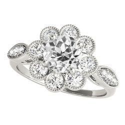 4 Carats Halo Ring Round Old Miner Diamond Flower Style 14K Gold