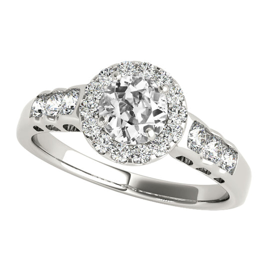 Ladies Halo Ring Round Old Miner Diamonds 