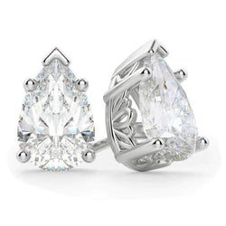 4 Carats Pear Cut Lab Grown Diamond Women Stud Earring Crown Setting