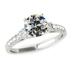 4 Carats Round Old Mine Cut Real Natural Earth Mined Diamond Ring Gold Women's Jewelry