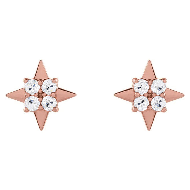 4 Carats Round Old Miner Rose Gold Star Shape Diamond Stud Earrings 