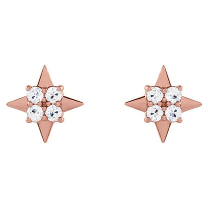 4 Carats Round Old Miner Rose Gold Star Shape Diamond Stud Earrings 