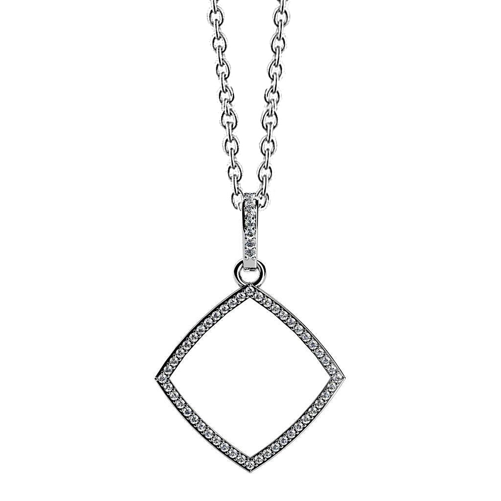 4 Ct Round Cut Natural Earth Mined Diamonds Offset Square Pendant Necklace White Gold 14K