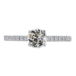 4 Prong Old Cut Diamond Solitaire With Accent Engagement Ring