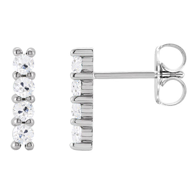 4 Stone Diamond Stud Earrings Round Old Miner 8 Carats White Gold