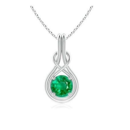 4 Ct Prong Set Colombian Green Emerald Pendant With Chain 14K White Gold