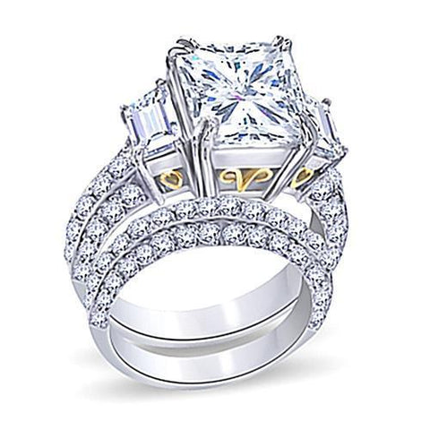 5 Carat Princess Center Diamond With Band Three Stone Ring Band Set Engagement Ring Set