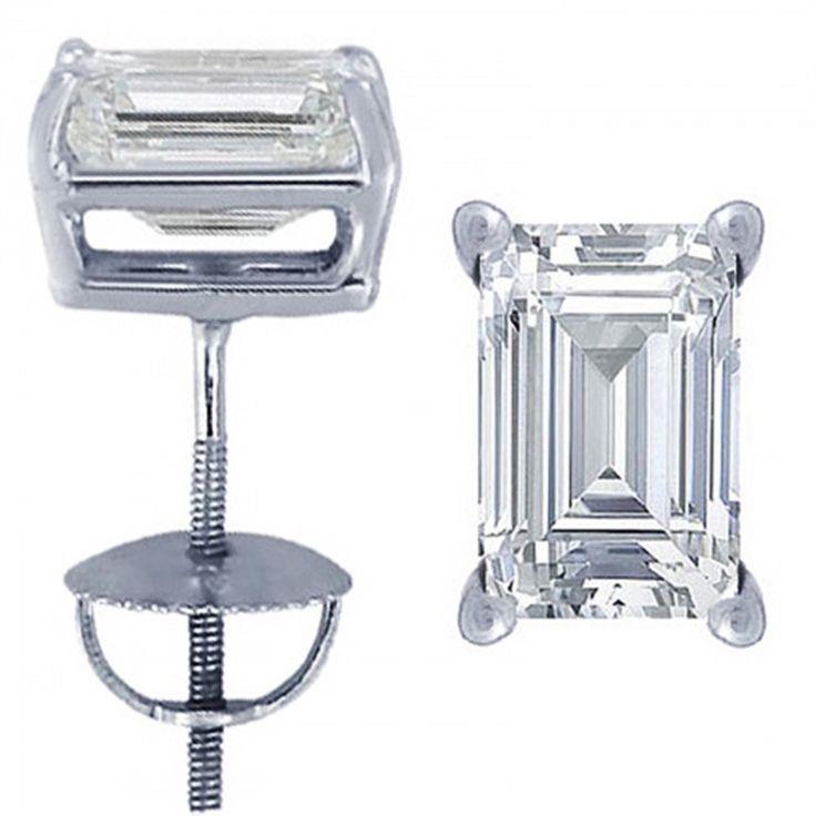 Emerald Cut Diamond Stud Women White Gold Jewelry New Stud Earrings