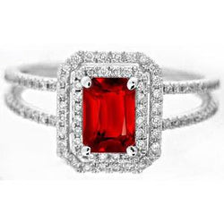 5 Carats Emerald Cut Ruby And Diamond Ring White Gold 14K Jewelry