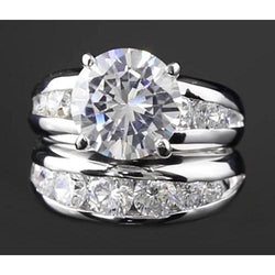 5 Carats Diamond Engagement Ring Set Round White Gold 14K