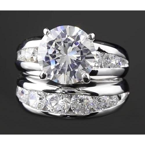 5 Carats Engagement Ring Set Round Four Prong Setting Engagement Ring Set