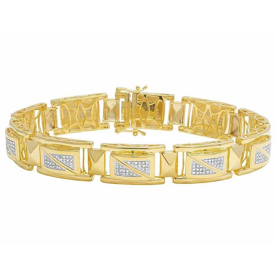 5 Carats Fine Round Cut Diamond Men Bracelet Yellow Gold 14K Mens Bracelet