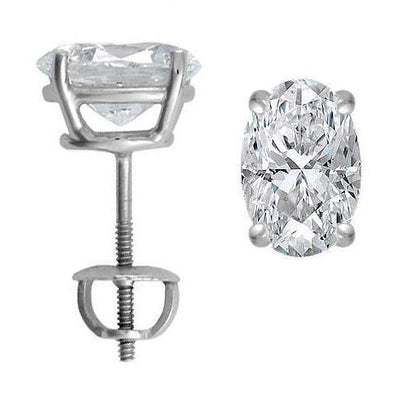 Amazing  Prong Set Oval Cut Diamond Stud Earring Pair White Gold 
