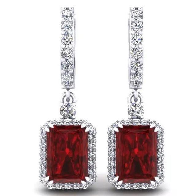 Red Ruby And Diamond Drop Dangle Women Earring White Gold  Gemstone  