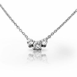5 Carats Round Cut Natural Diamond Three Stone Necklace White Gold 14K