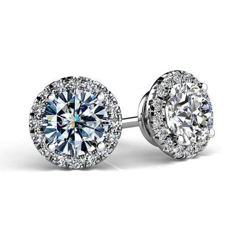 New Round Shaped Halo Diamond Women Stud Earring