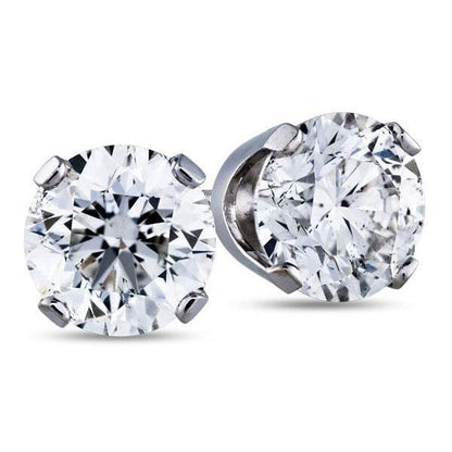 Sparkling Round Cut Princess Cut Style White Gold Diamond Stud Earrings