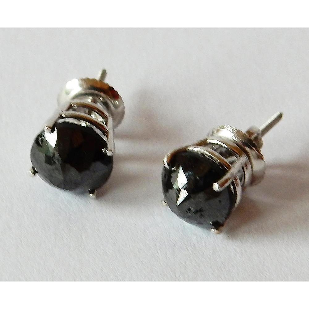 New  Stud Earrings Round Black Diamonds Nice White Gold Finish